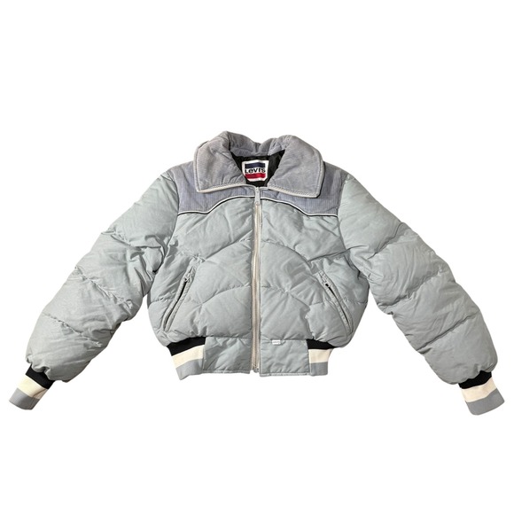 Levis Down Jacket Mens Small Blue Vintage 70s Puffer Corduroy Bomber Talon Zip